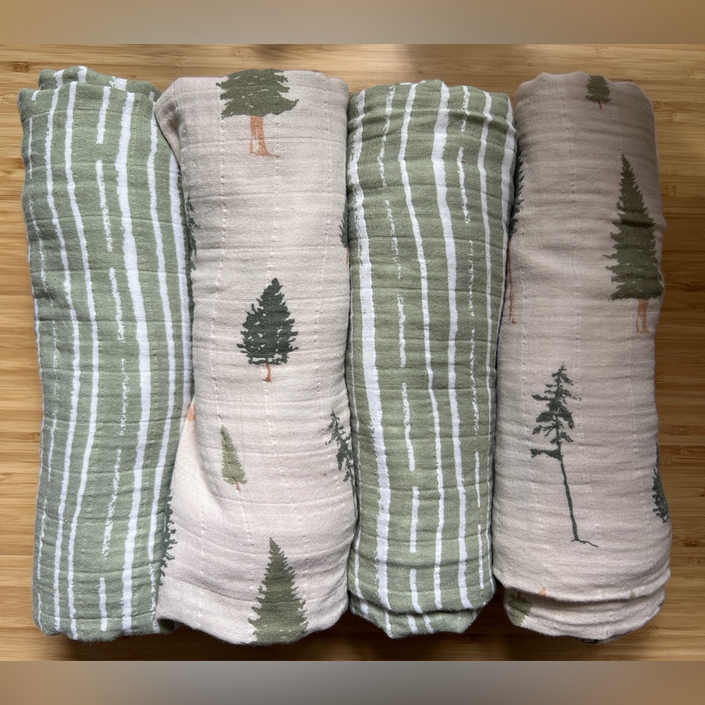 Saranoni cotton muslin 4 pack swaddles - pine